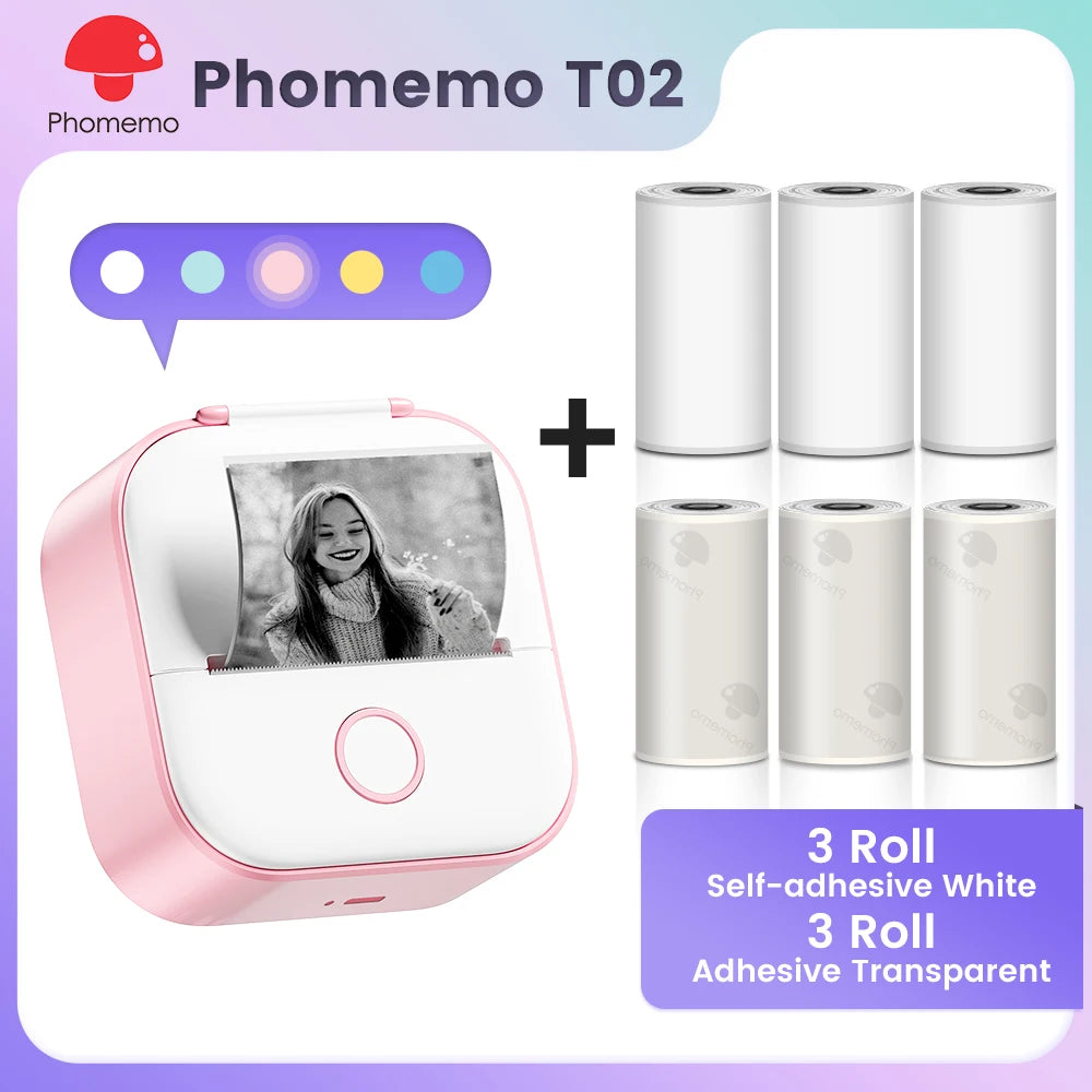 Phomemo T02 Mini Pocket Printer – Portable Bluetooth Thermal Sticker & Label Maker (Inkless, 203DPI)