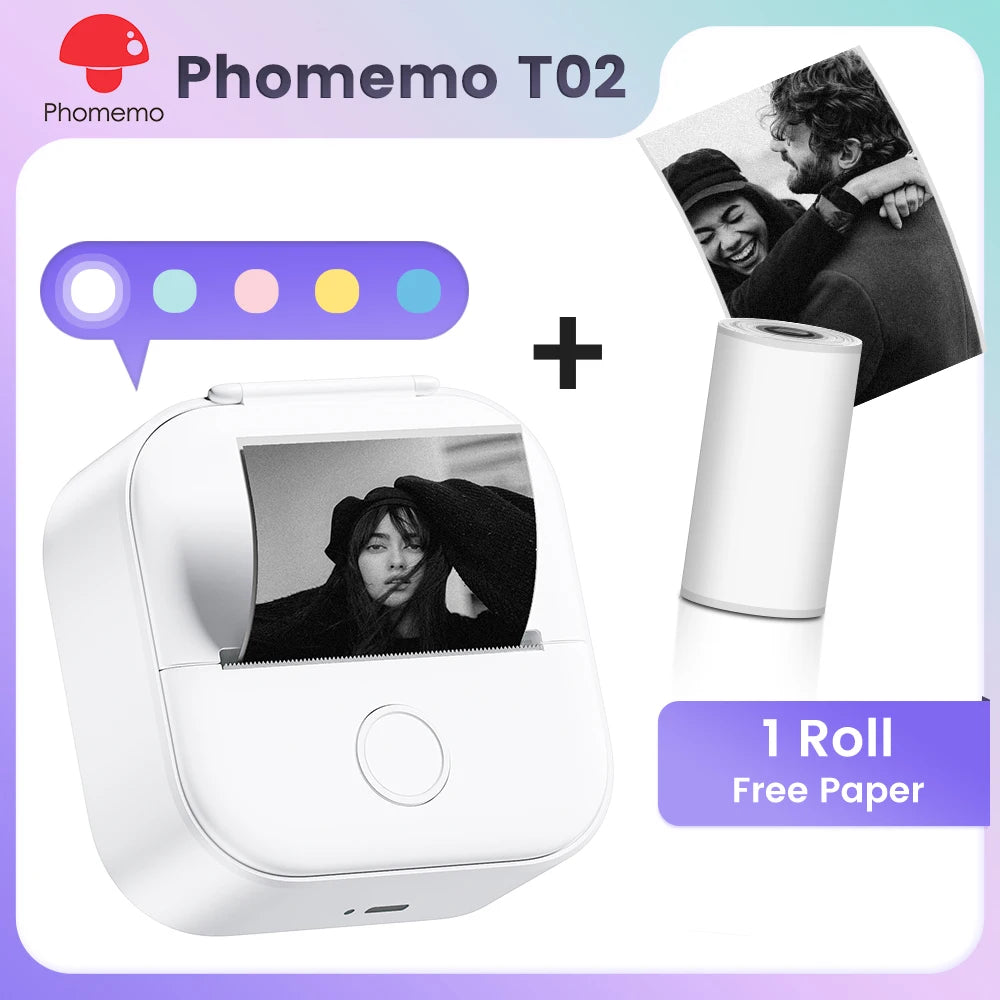 Phomemo T02 Mini Pocket Printer – Portable Bluetooth Thermal Sticker & Label Maker (Inkless, 203DPI)
