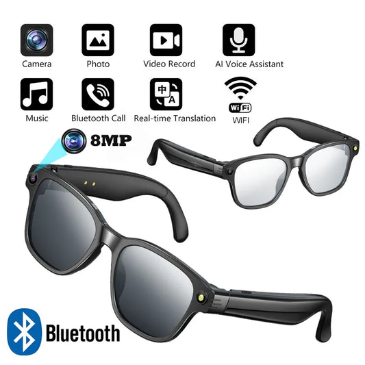 Smart Glasses with 8MP HD Camera, Bluetooth Music, AI Voice Assistant & Real-Time Translation