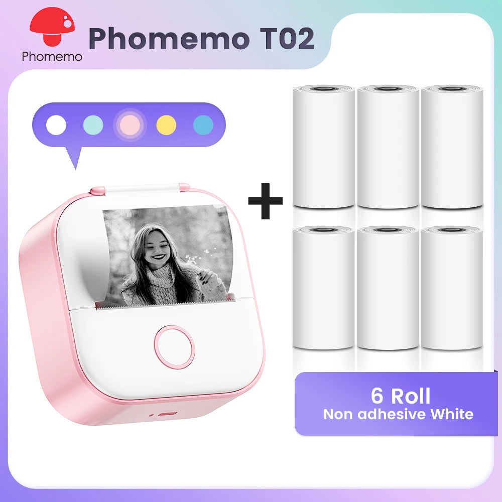 Phomemo T02 Mini Pocket Printer – Portable Bluetooth Thermal Sticker & Label Maker (Inkless, 203DPI)