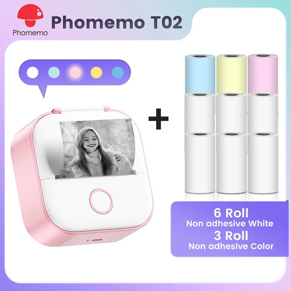 Phomemo T02 Mini Pocket Printer – Portable Bluetooth Thermal Sticker & Label Maker (Inkless, 203DPI)