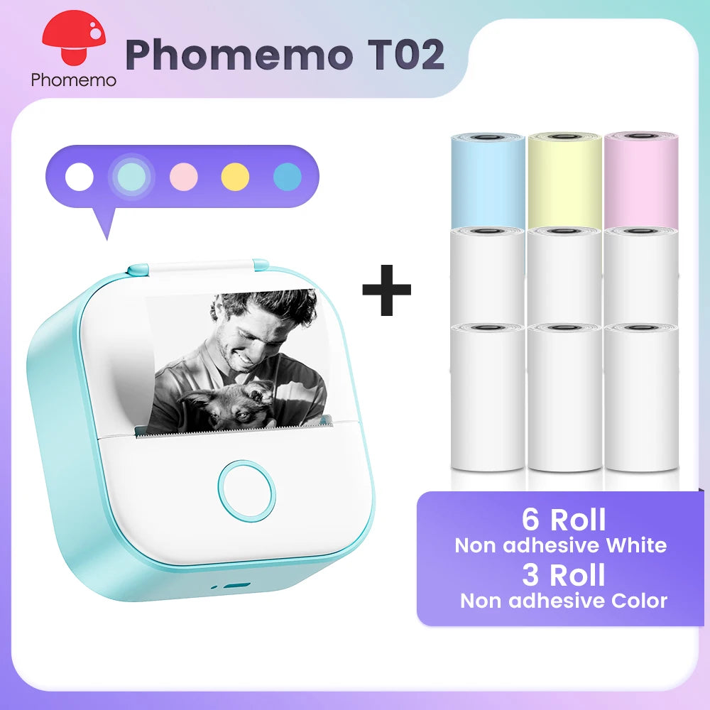 Phomemo T02 Mini Pocket Printer – Portable Bluetooth Thermal Sticker & Label Maker (Inkless, 203DPI)