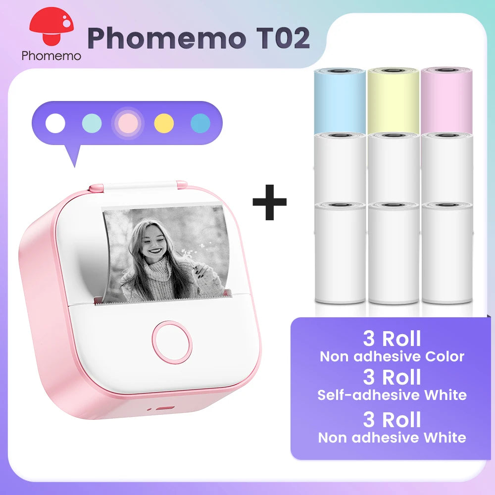 Phomemo T02 Mini Pocket Printer – Portable Bluetooth Thermal Sticker & Label Maker (Inkless, 203DPI)