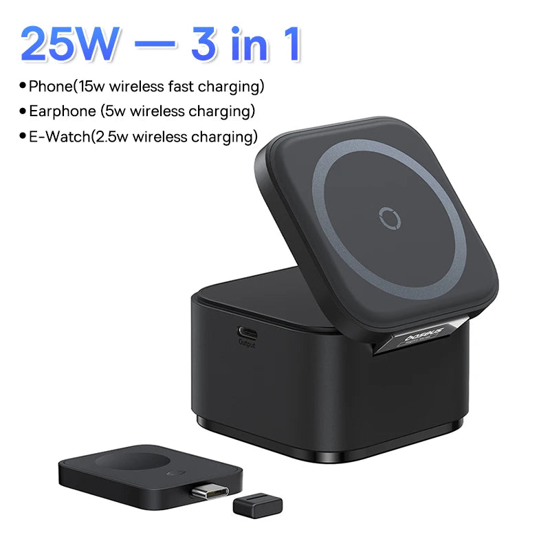 🔋 Baseus 3-in-1 Magnetic Wireless Charger Stand | 25W Fast Charging Dock for iPhone, Apple Watch & AirPods