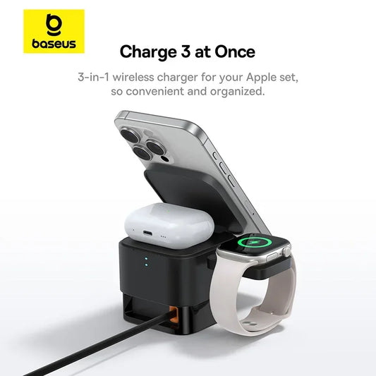 🔋 Baseus 3-in-1 Magnetic Wireless Charger Stand | 25W Fast Charging Dock for iPhone, Apple Watch & AirPods