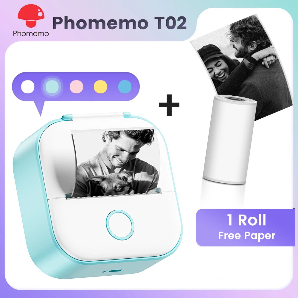 Phomemo T02 Mini Pocket Printer – Portable Bluetooth Thermal Sticker & Label Maker (Inkless, 203DPI)