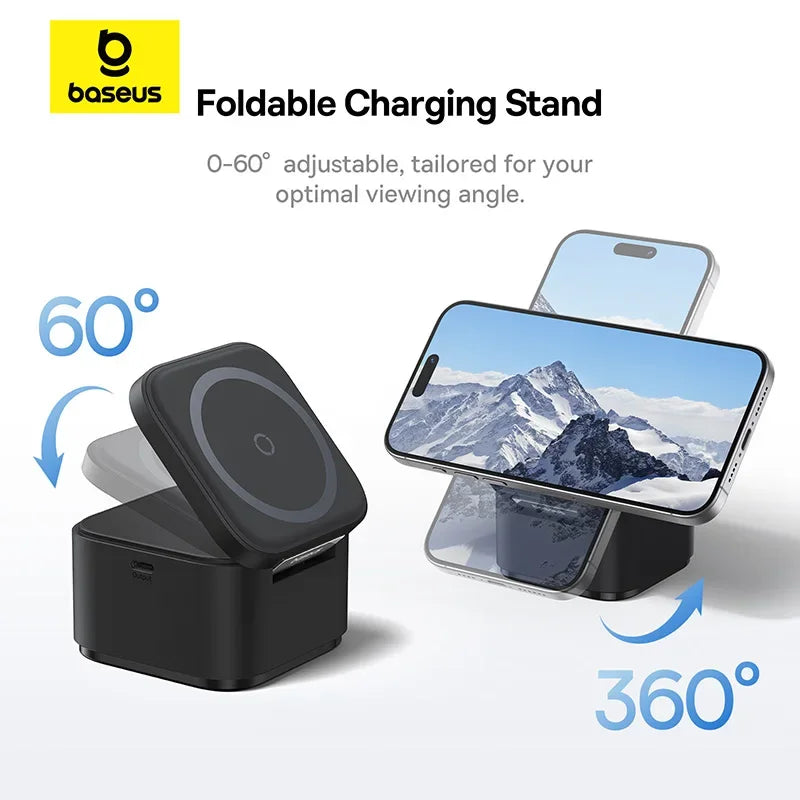 🔋 Baseus 3-in-1 Magnetic Wireless Charger Stand | 25W Fast Charging Dock for iPhone, Apple Watch & AirPods