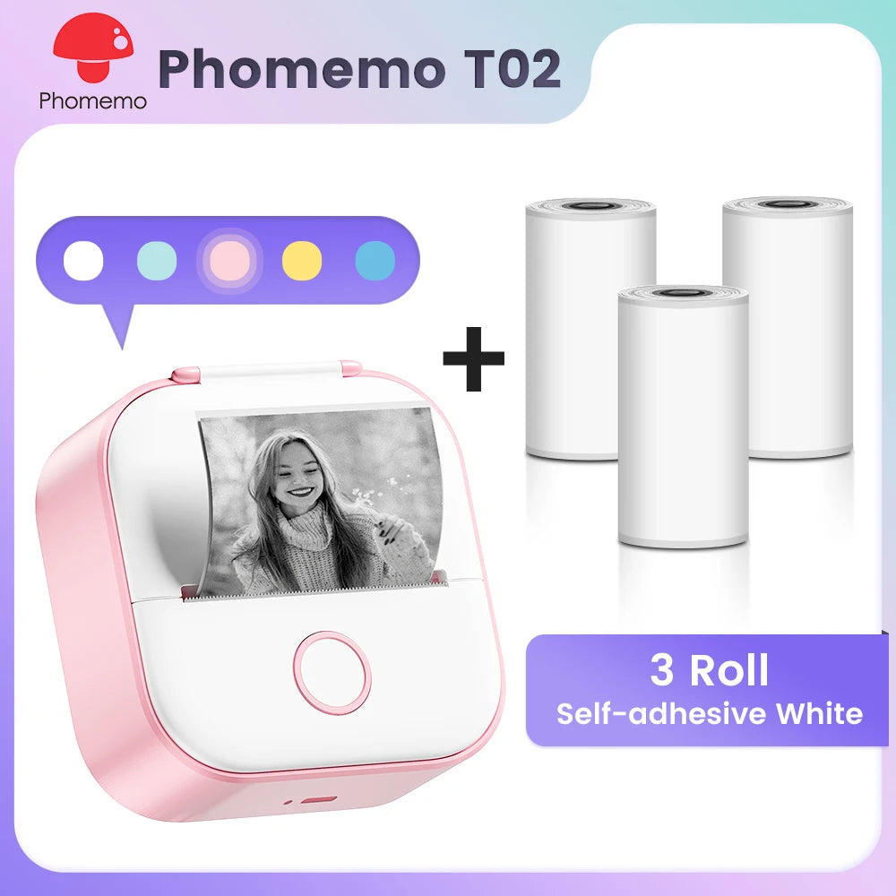 Phomemo T02 Mini Pocket Printer – Portable Bluetooth Thermal Sticker & Label Maker (Inkless, 203DPI)