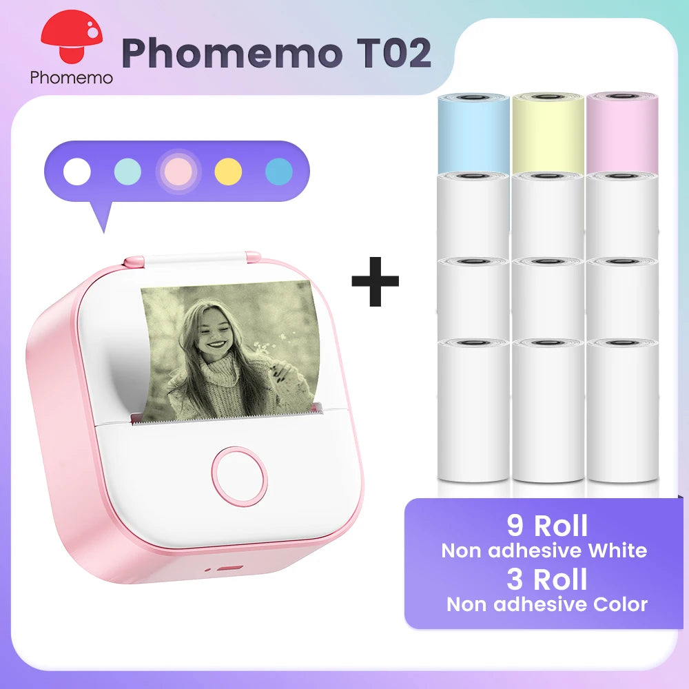 Phomemo T02 Mini Pocket Printer – Portable Bluetooth Thermal Sticker & Label Maker (Inkless, 203DPI)
