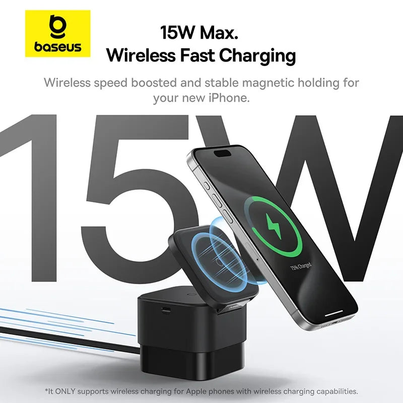 🔋 Baseus 3-in-1 Magnetic Wireless Charger Stand | 25W Fast Charging Dock for iPhone, Apple Watch & AirPods