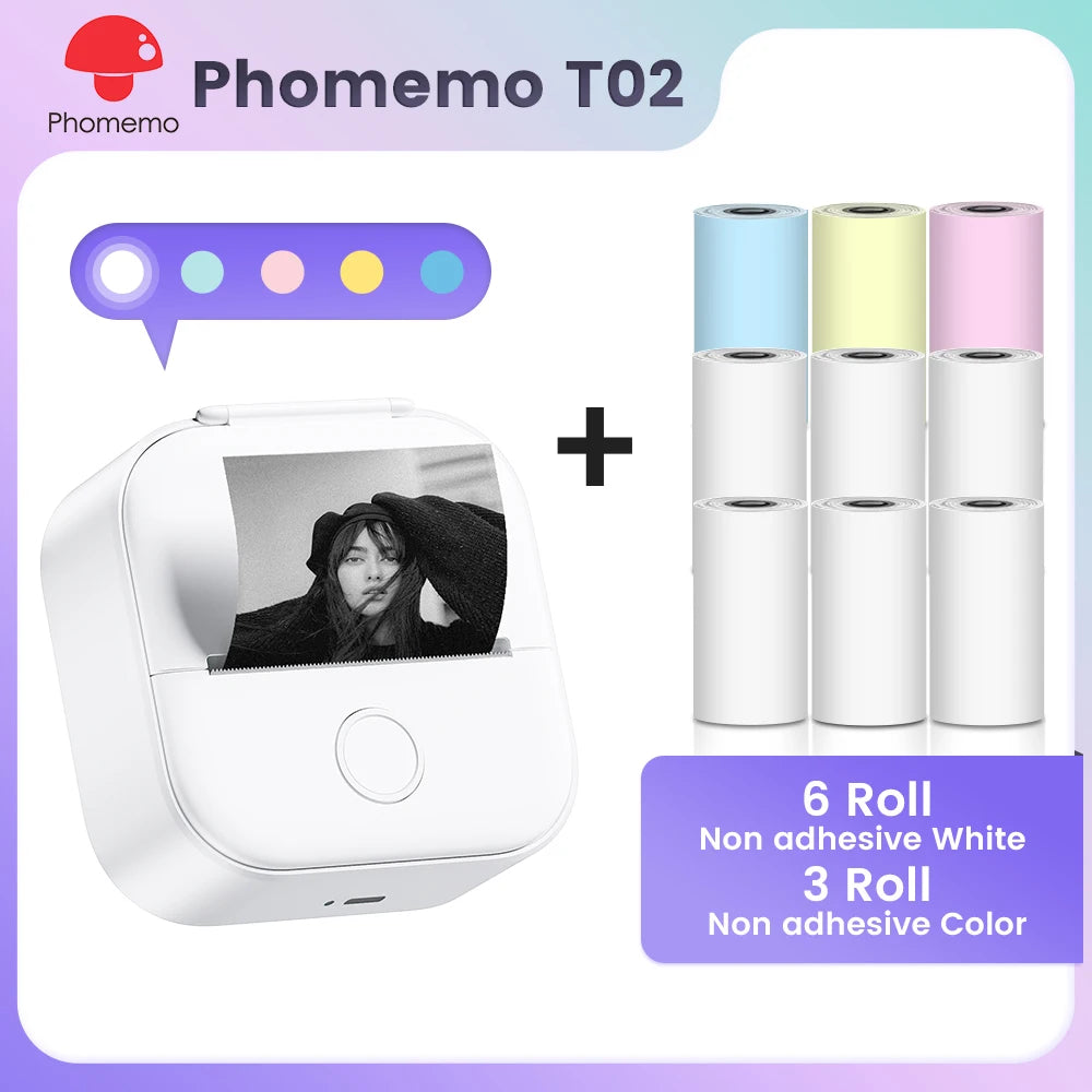 Phomemo T02 Mini Pocket Printer – Portable Bluetooth Thermal Sticker & Label Maker (Inkless, 203DPI)