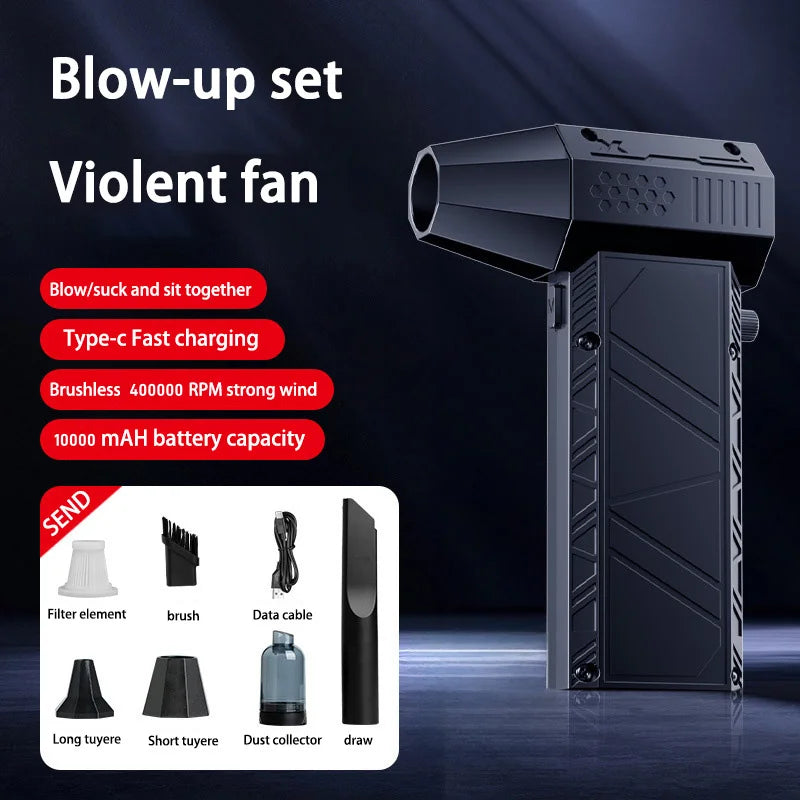 Violent Fan 400000RPM Powerful Air Blower Vacuum Dust Cleaner Type-C Charging Strong Winds 53m/s Brushless Turbo Blower