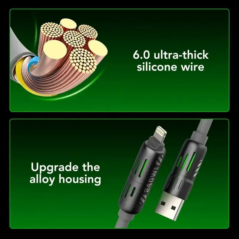 ⚡ Voltivo™ 4-in-1 240W Fast Charging Cable (USB, Lightning, Type-C)