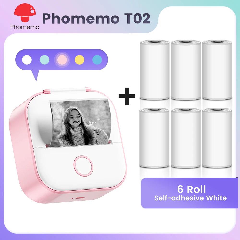 Phomemo T02 Mini Pocket Printer – Portable Bluetooth Thermal Sticker & Label Maker (Inkless, 203DPI)