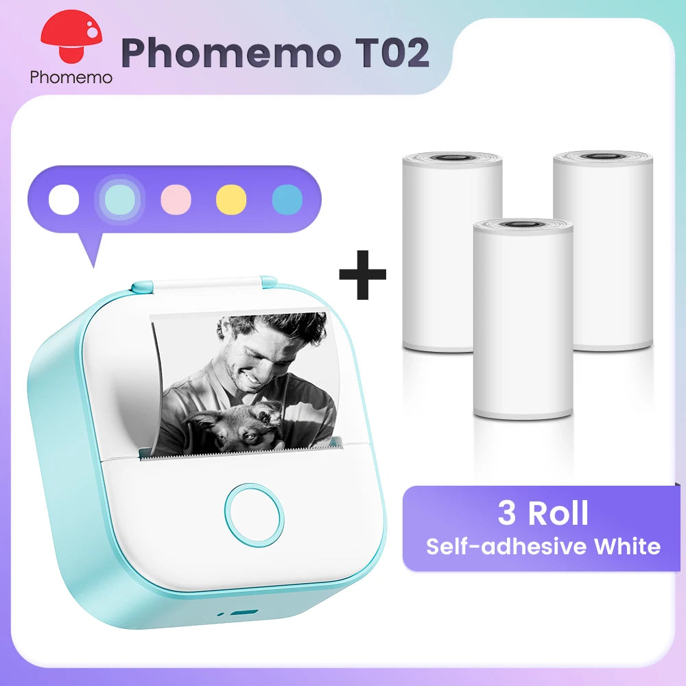 Phomemo T02 Mini Pocket Printer – Portable Bluetooth Thermal Sticker & Label Maker (Inkless, 203DPI)