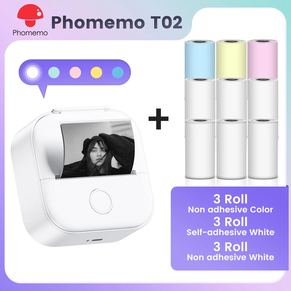 Phomemo T02 Mini Pocket Printer – Portable Bluetooth Thermal Sticker & Label Maker (Inkless, 203DPI)
