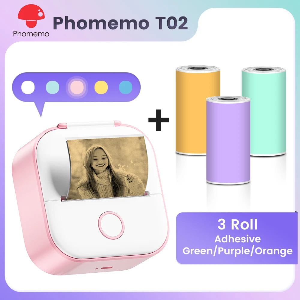 Phomemo T02 Mini Pocket Printer – Portable Bluetooth Thermal Sticker & Label Maker (Inkless, 203DPI)