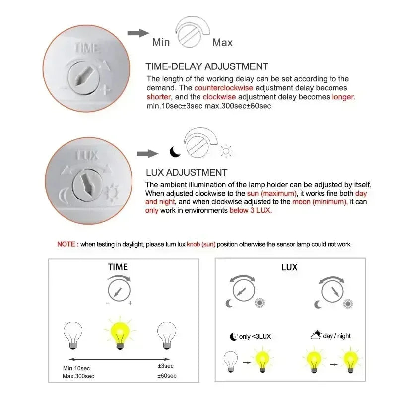 Smart Motion Sensor Light Bulb Holder E27 PIR Induction Sensor Adapter Lamp Base Converter 100~240V Auto ON/OFF Adjustable Delay