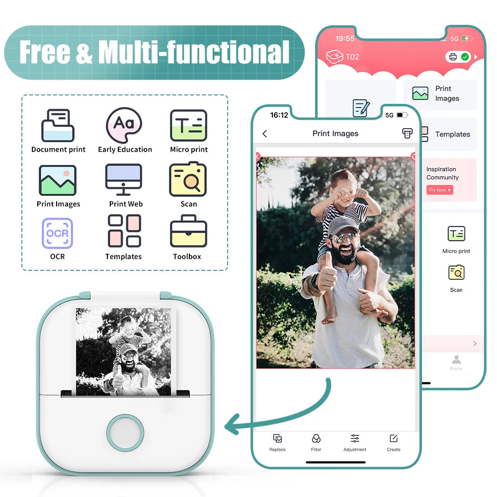 Phomemo T02 Mini Pocket Printer – Portable Bluetooth Thermal Sticker & Label Maker (Inkless, 203DPI)