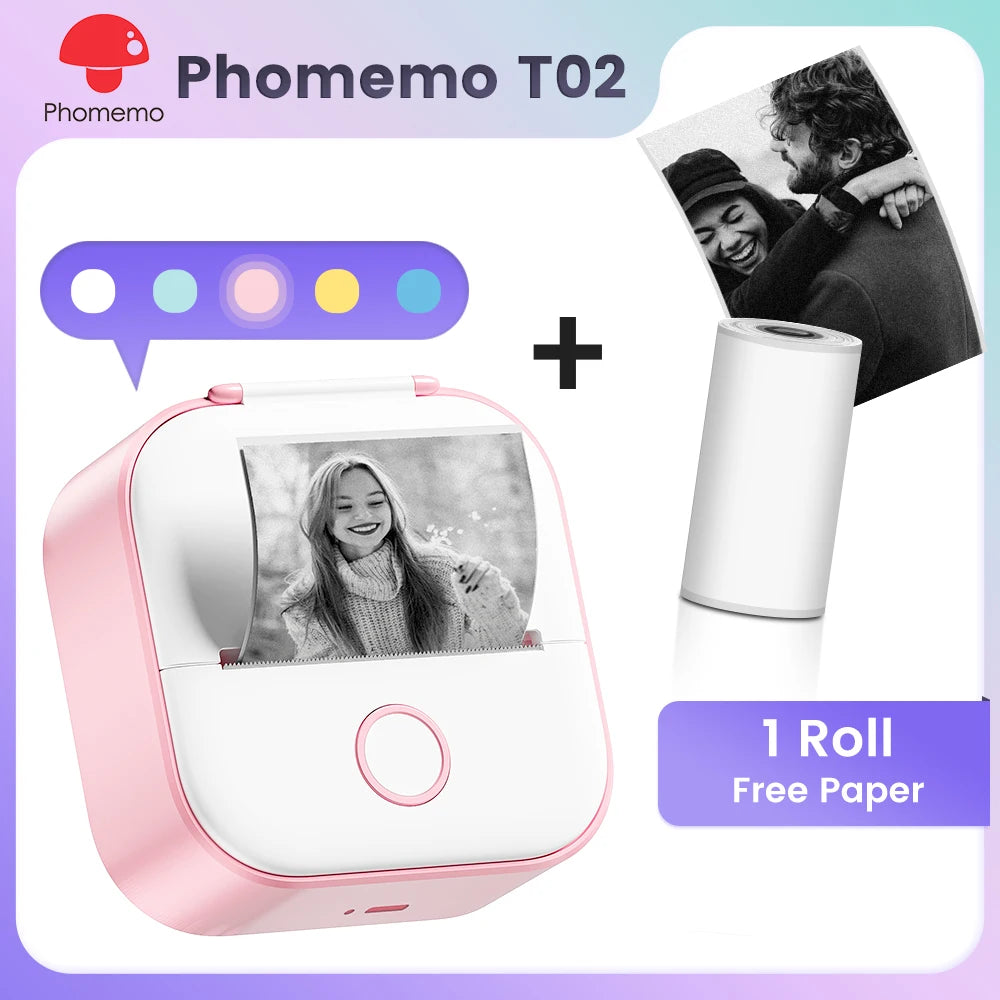 Phomemo T02 Mini Pocket Printer – Portable Bluetooth Thermal Sticker & Label Maker (Inkless, 203DPI)