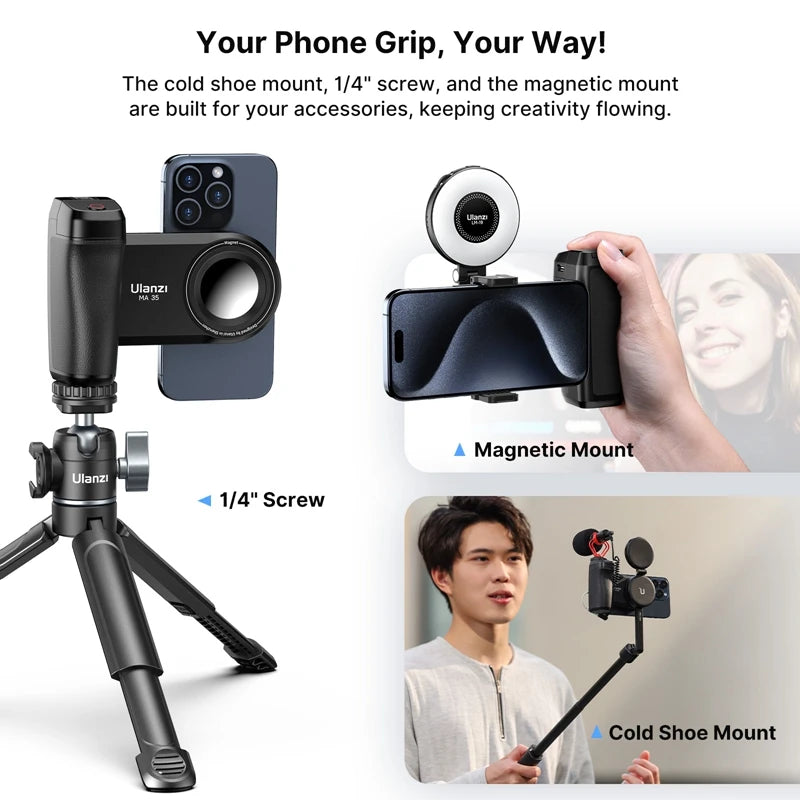 Ulanzi MA35 MagSafe Bluetooth Smartphone Grip – Camera Shutter Handle for Vertical & Horizontal Shooting