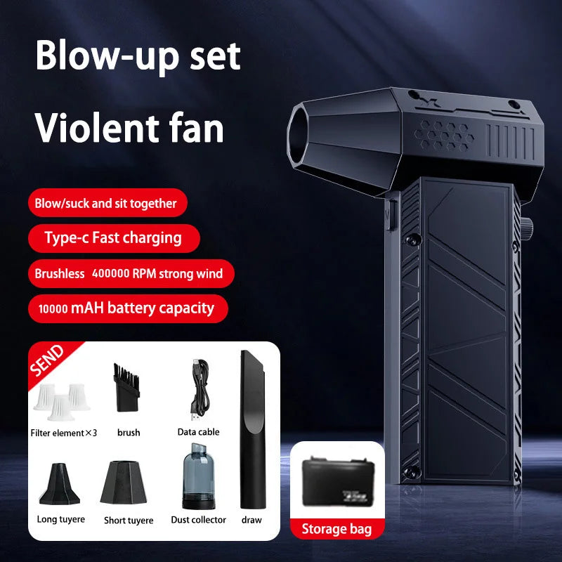 Violent Fan 400000RPM Powerful Air Blower Vacuum Dust Cleaner Type-C Charging Strong Winds 53m/s Brushless Turbo Blower