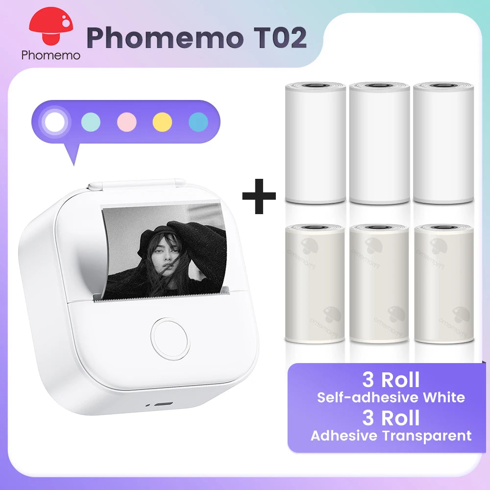Phomemo T02 Mini Pocket Printer – Portable Bluetooth Thermal Sticker & Label Maker (Inkless, 203DPI)
