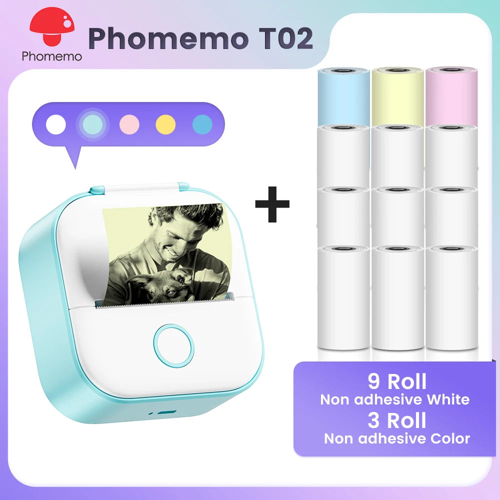 Phomemo T02 Mini Pocket Printer – Portable Bluetooth Thermal Sticker & Label Maker (Inkless, 203DPI)