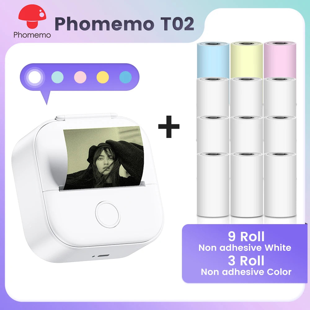 Phomemo T02 Mini Pocket Printer – Portable Bluetooth Thermal Sticker & Label Maker (Inkless, 203DPI)