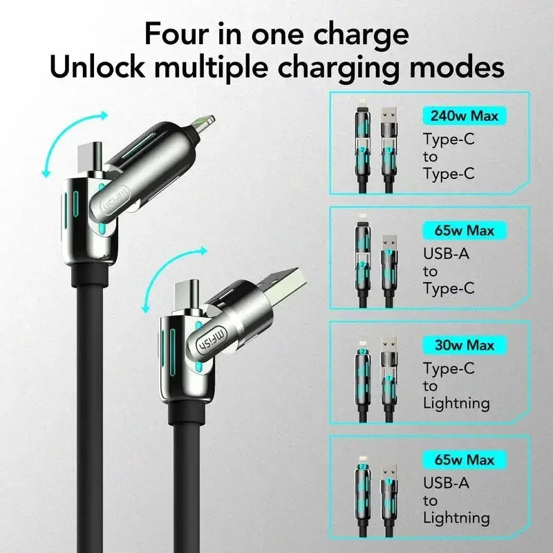 ⚡ Voltivo™ 4-in-1 240W Fast Charging Cable (USB, Lightning, Type-C)