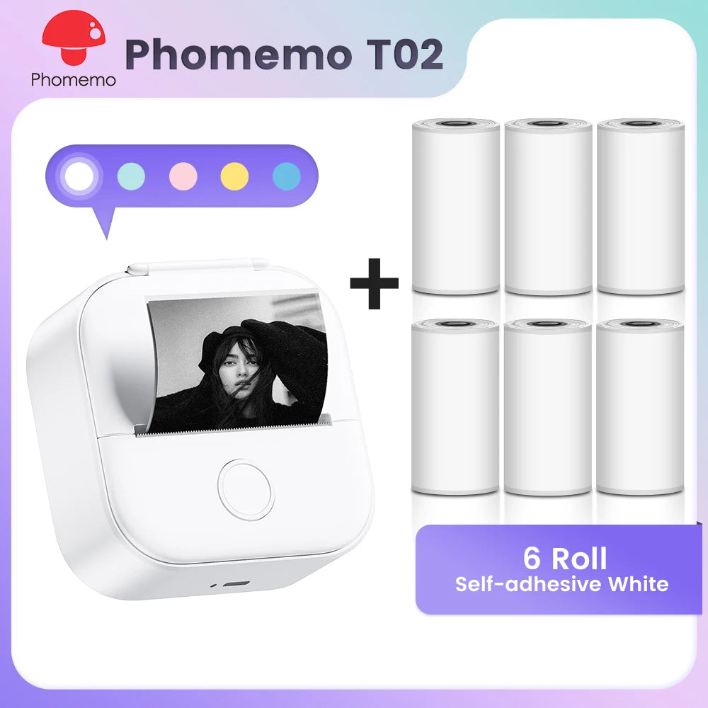 Phomemo T02 Mini Pocket Printer – Portable Bluetooth Thermal Sticker & Label Maker (Inkless, 203DPI)