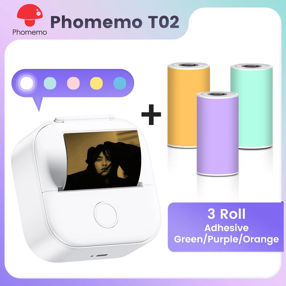 Phomemo T02 Mini Pocket Printer – Portable Bluetooth Thermal Sticker & Label Maker (Inkless, 203DPI)