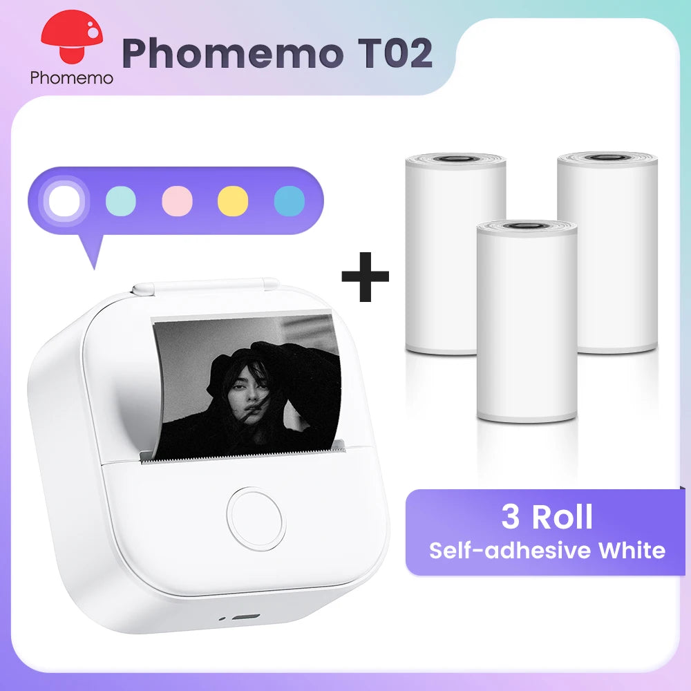 Phomemo T02 Mini Pocket Printer – Portable Bluetooth Thermal Sticker & Label Maker (Inkless, 203DPI)