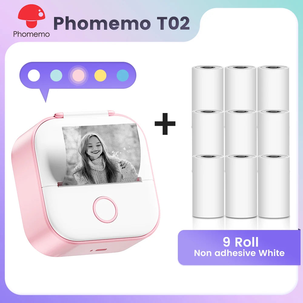 Phomemo T02 Mini Pocket Printer – Portable Bluetooth Thermal Sticker & Label Maker (Inkless, 203DPI)