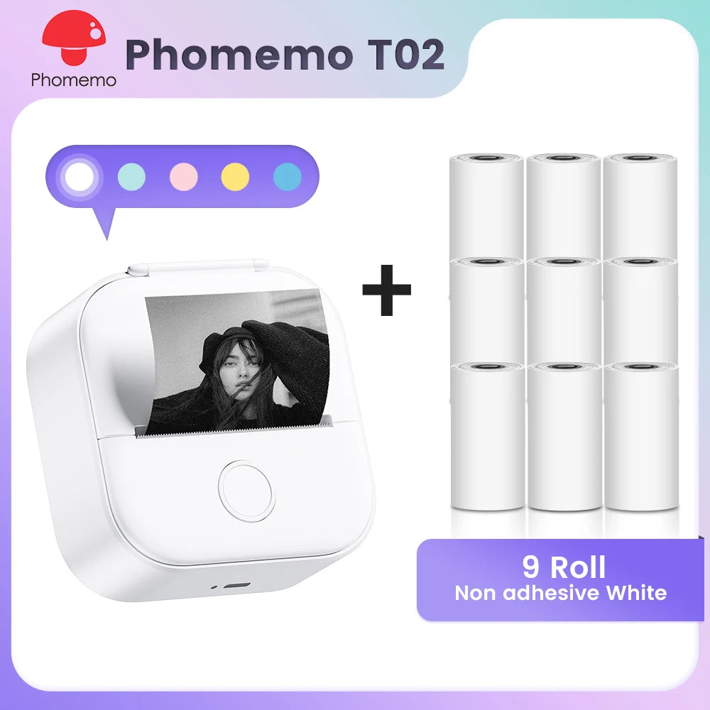 Phomemo T02 Mini Pocket Printer – Portable Bluetooth Thermal Sticker & Label Maker (Inkless, 203DPI)
