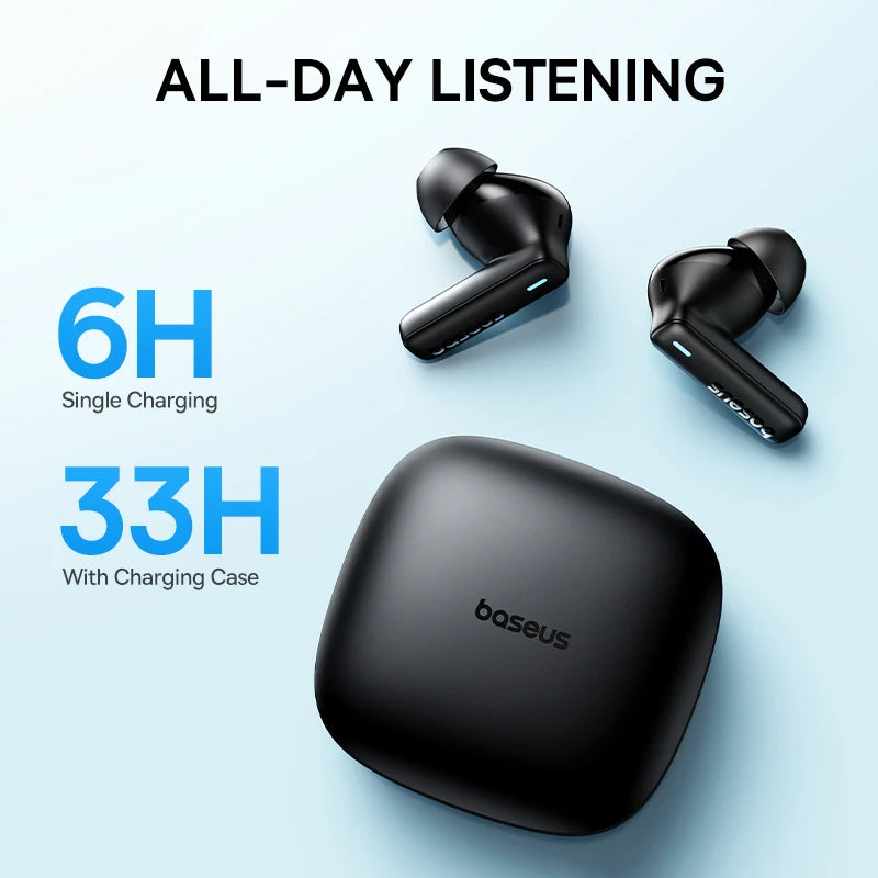 Voltivo | Baseus Bowie E19 Wireless Earbuds with Active Noise Cancelling, 30H Battery, Bluetooth 5.3, IPX4 Waterproof, HiFi Sound - Black