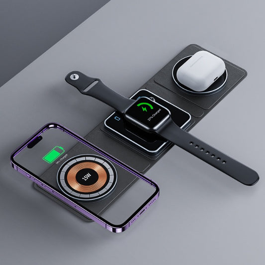 3-in-1 Magnetic Wireless Charger Station for iPhone, Apple Watch & AirPods – Foldable Fast Charging Dock