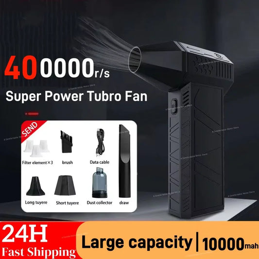 Violent Fan 400000RPM Powerful Air Blower Vacuum Dust Cleaner Type-C Charging Strong Winds 53m/s Brushless Turbo Blower