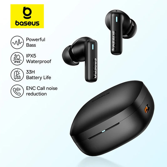 Voltivo | Baseus Bowie E19 Wireless Earbuds with Active Noise Cancelling, 30H Battery, Bluetooth 5.3, IPX4 Waterproof, HiFi Sound - Black