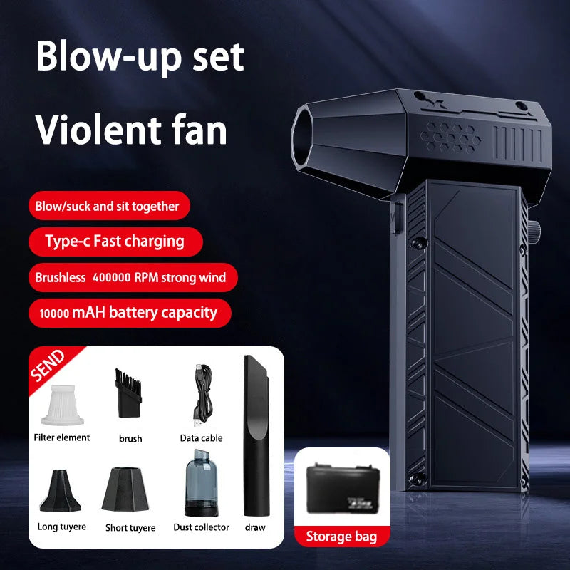 Violent Fan 400000RPM Powerful Air Blower Vacuum Dust Cleaner Type-C Charging Strong Winds 53m/s Brushless Turbo Blower